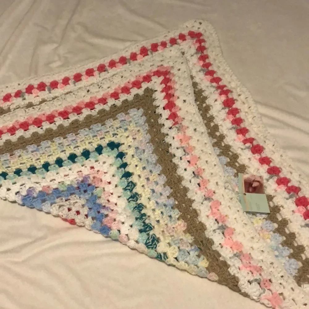 33x33 homemade crocheted baby blanket. Excellent and soft.